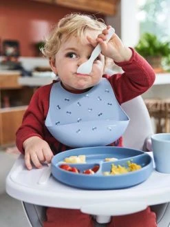 Bavoir Avec Récupérateur En Silicone Blanc Terrazzo - Vertbaudet -Hape Boutique bavoir avec recuperateur en silicone 5