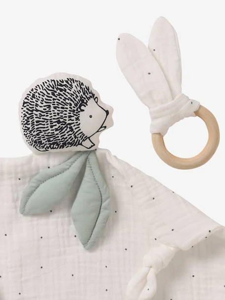Doudou Carré En Coton Bio* Et Polyester + Hochet Rond LOVELY NATURE Blanc Moyen Uni Avec Decor - Vertbaudet 3 Doudou Carré En Coton Bio* Et Polyester + Hochet Rond LOVELY NATURE Blanc Moyen Uni Avec Decor - Vertbaudet – Image 3
