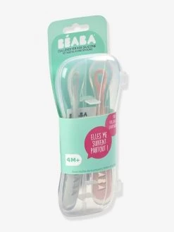 Lot De 2 Cuillères Ergonomiques D'apprentissage + Boîte De Transport BEABA Rose/gris - Beaba -Hape Boutique lot de 2 cuilleres ergonomiques dapprentissage boite de transport beaba 2