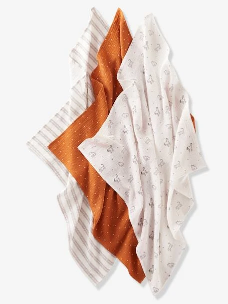 Lot De 3 Langes En Gaze De Coton Bio* PETIT NOMADE écru / Multicolore - Vertbaudet 2 Lot De 3 Langes En Gaze De Coton Bio* PETIT NOMADE écru / Multicolore - Vertbaudet – Image 2