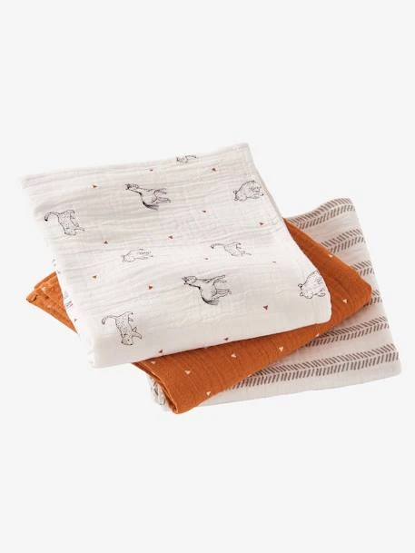 Lot De 3 Langes En Gaze De Coton Bio* PETIT NOMADE écru / Multicolore - Vertbaudet 4 Lot De 3 Langes En Gaze De Coton Bio* PETIT NOMADE écru / Multicolore - Vertbaudet – Image 4