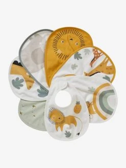 Lot De 7 Bavoirs Naissance En Coton Bio* Vertbaudet Blanc Jungle - Vertbaudet