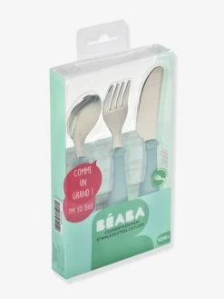 Set 3 Couverts D'apprentissage Inox BEABA Airy Green - Beaba -Hape Boutique set 3 couverts dapprentissage inox beaba 2